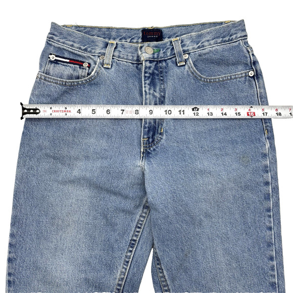 Vintage Y2K Tommy Hilfiger Med Wash High Rise Straight Jeans Jr 7 28x31" - FLAW - Picture 9 of 16
